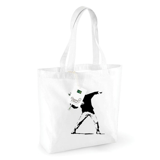 Banksy Flower Thrower Organic Shopping Bag